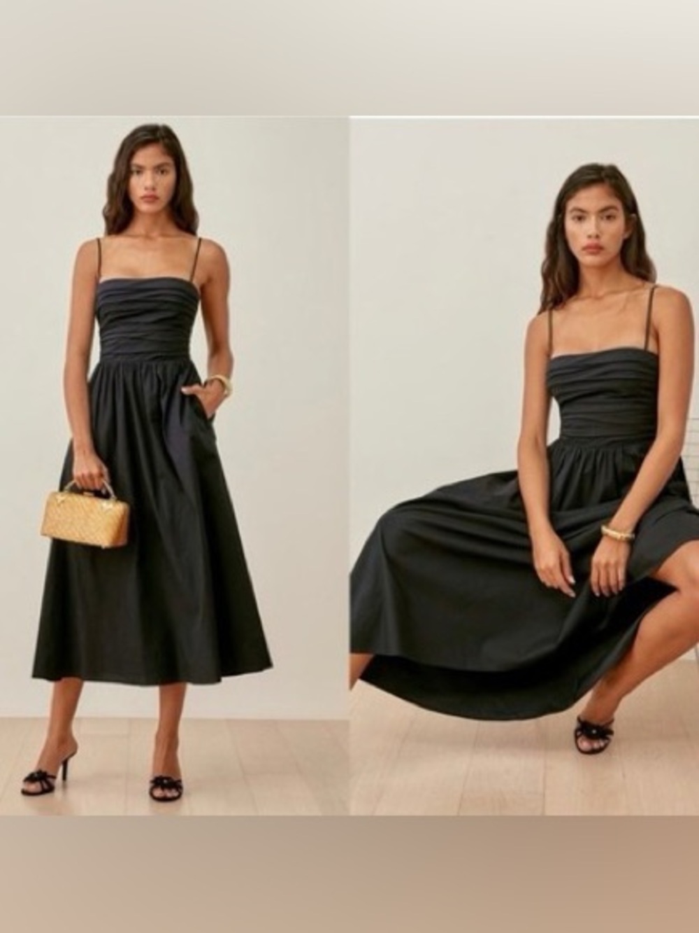 Reformation Lissa Organic Cotton Bodice Midi Black Dress Size 4